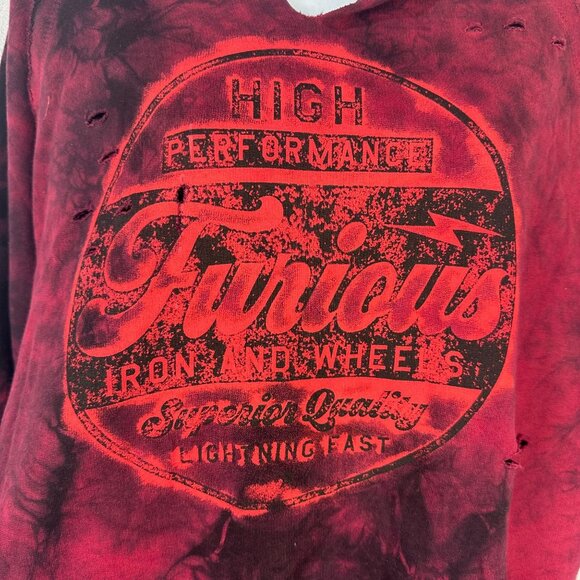 Fast & Furious By Affliction Red Tie-Dye Distressed Hoodie M 100% Cotton - Picture 2 of 9